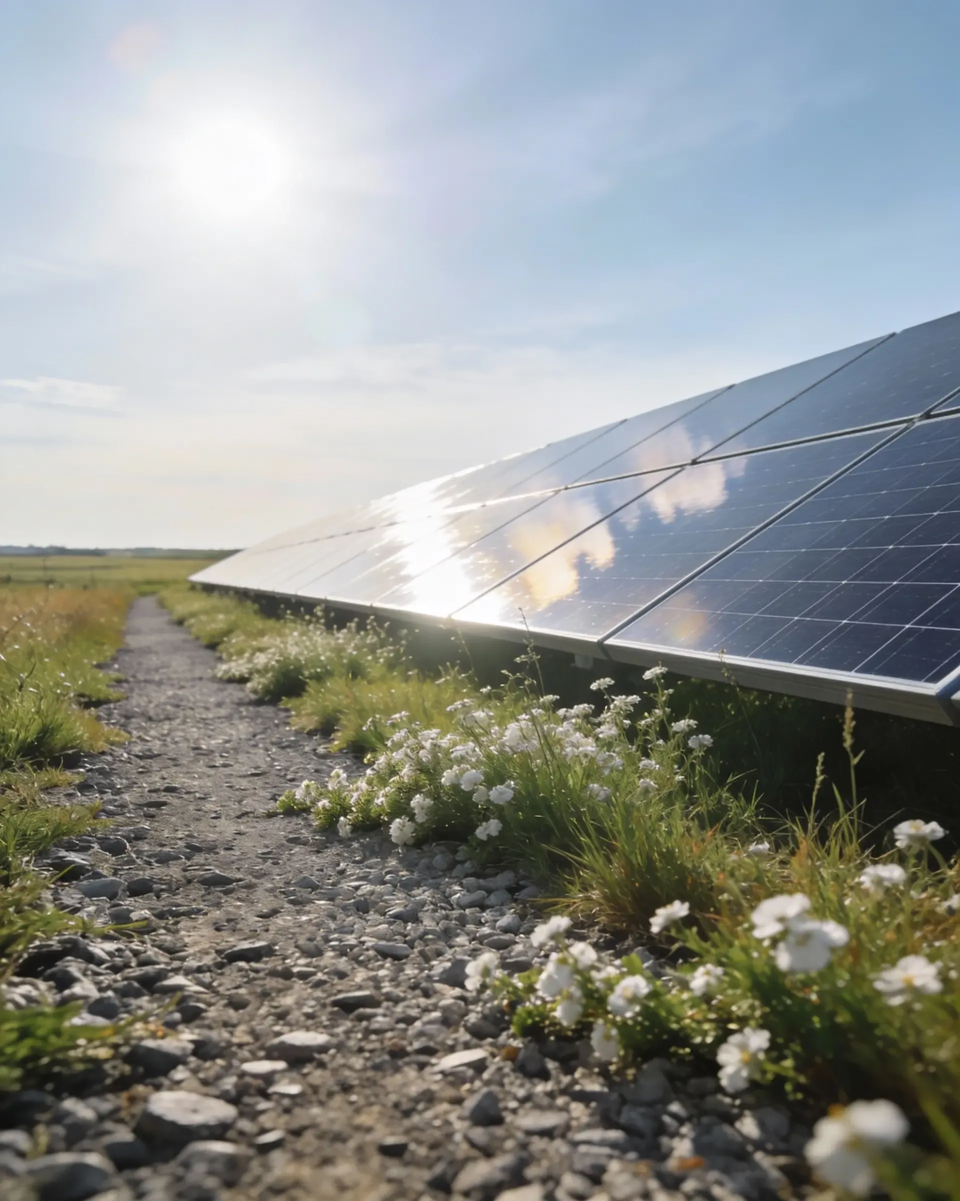 Solar panels in a green landscape