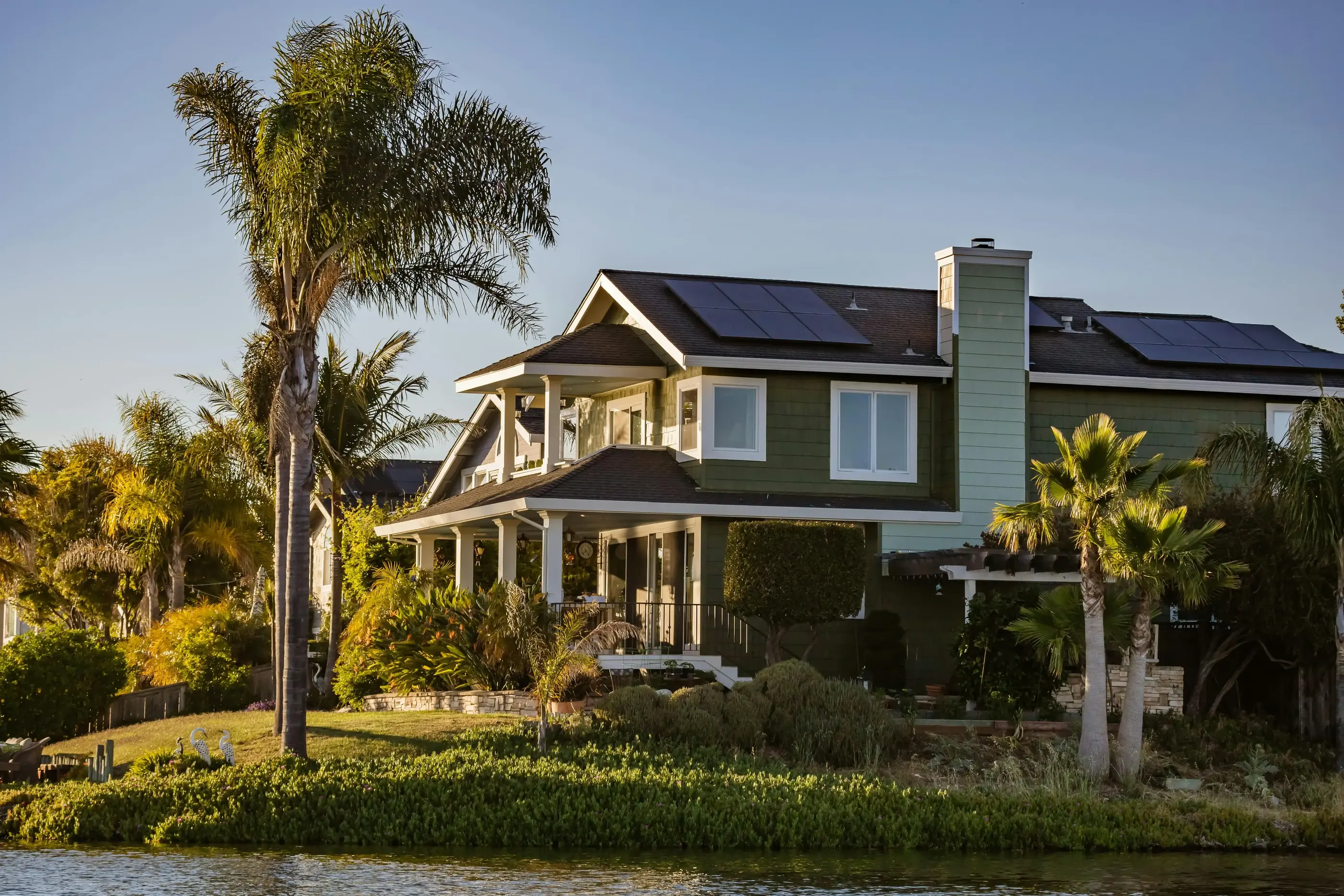 A residential rooftop with solar panels